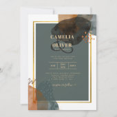 Blauwgroen AARDE TONEN WEDDING INVITE QR Code Kaart (Voorkant)