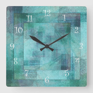 Blauwgroen Abstracte Keukenwandklokken Vierkante Klok