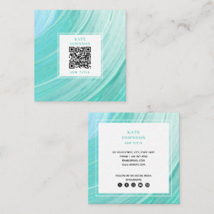 Blauwgroen Abstracte QR-code Sociale media Vierkante Visitekaartje
