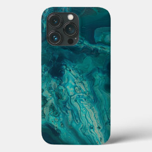 Blauwgroen acrylvezel Abstracte vloeisel iPhone 13 Pro Hoesje