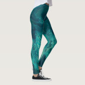 Blauwgroen acrylvezel Abstracte vloeisel Leggings (Rechts)