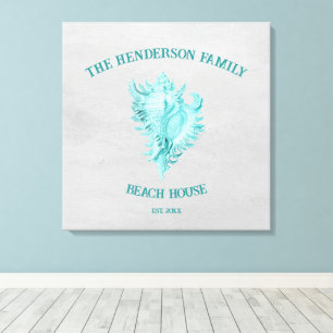 Blauwgroen afdruk van conch Shell Canvas