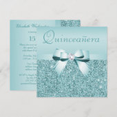 Blauwgroen afgedrukte reeksen & Bow Quinceanera Kaart (Voorkant / Achterkant)