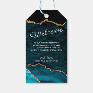 Blauwgroen Agate Gold Glitter Weddenschap Welkom Cadeaulabel
