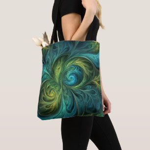 Blauwgroen AI fractaal patroon Draagtas