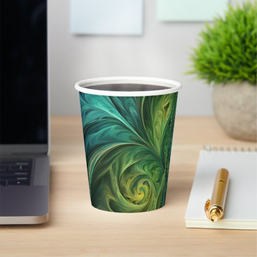 Blauwgroen AI fractaal patroon Papieren Bekers (Insitu)