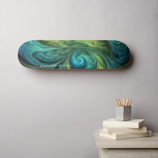 Blauwgroen AI fractaal patroon Skateboard (Muurkunst (Horizontaal))