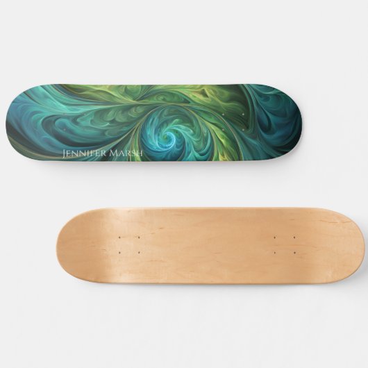 Blauwgroen AI fractaal patroon Skateboard (Horizontaal)