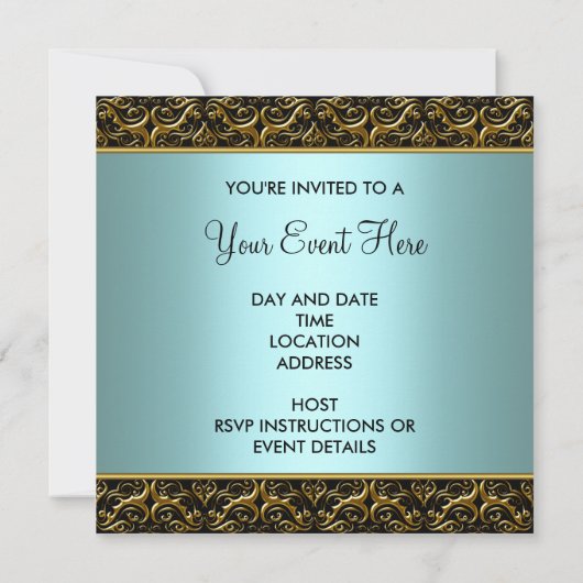 Blauwgroen All Occasion Black Damask Party Sjabloo Kaart (Achterkant)