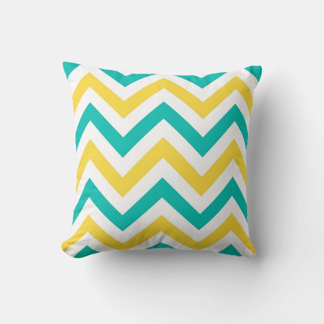 Blauwgroen, anananas, Wheux Large Chevron ZigZag P Kussen (Voorkant)
