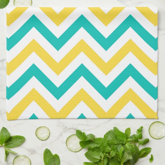Blauwgroen, anananas, Wheux Large Chevron ZigZag P Theedoek (Gevouwen)