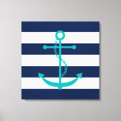 Blauwgroen anker op blauwe strepen canvas afdruk (Voorkant)