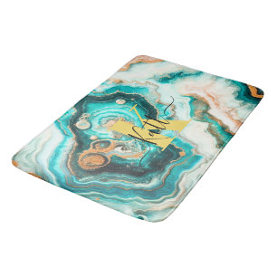 Blauwgroen Aqua Agaat Golden Custom Modern Monogra Badmat