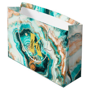 Blauwgroen Aqua Agaat Golden Custom Modern Monogra Groot Cadeauzakje