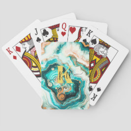 Blauwgroen Aqua Agaat Golden Custom Modern Monogra Pokerkaarten