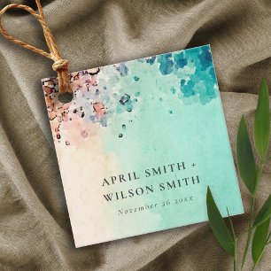 BLAUWGROEN AQUA BLUE BEACH SAND ROCK WATERVERF WED BEDANKJES LABELS