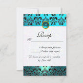 BLAUWGROEN AQUA BLUE BLACK DAMASK MONOGRAM RSVP (Achterkant)