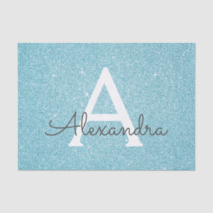 Blauwgroen Aqua Blue Glitter en Sparkle Monogram Tissuepapier