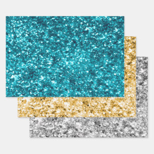 Blauwgroen Aqua Blue Glitter Sparkle Inpakpapier Vel
