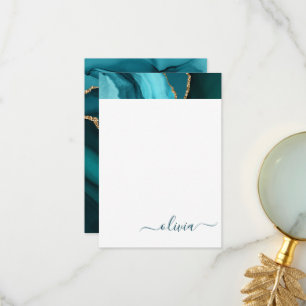 Blauwgroen Aqua Blue Green Agate Geode Gold Monogr Bedankkaart