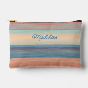 Blauwgroen Aqua Blue Peach Oranje Waterverf Stripe Etui