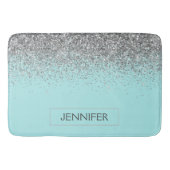 Blauwgroen Aqua Blue Silver Glitter Girly Monogram Badmat (Voorkant)