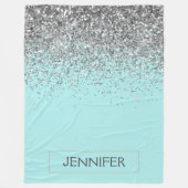 Blauwgroen Aqua Blue Silver Glitter Girly Monogram Fleece Deken (Voorkant)