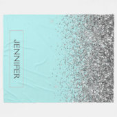Blauwgroen Aqua Blue Silver Glitter Girly Monogram Fleece Deken (Voorkant (Horizontaal))