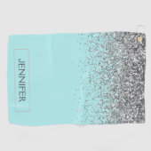 Blauwgroen Aqua Blue Silver Glitter Girly Monogram Golfhanddoek (Horizontaal)
