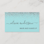 Blauwgroen Aqua Blue Silver Glitter Hair Makeup Sa Visitekaartje (Voorkant)