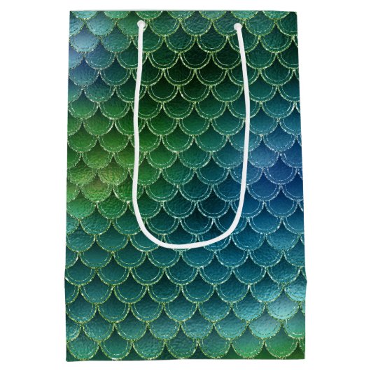 Blauwgroen Aqua Blue Sparkle Zeemeermin Medium Cadeauzakje (Achterkant)