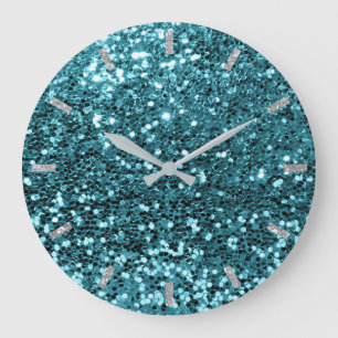 Blauwgroen Aqua Blue Sparkly Faux Glitter Gray Grote Klok