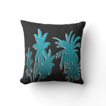 Blauwgroen Aqua Blue Tropical Palm Trees Black