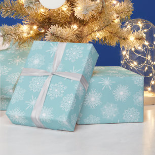 Blauwgroen Aqua Blue Winter Feestdagen Snowflakes Cadeaupapier