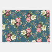 Blauwgroen, Aqua en Beige  Floral Roos Patroon Inpakpapier Vel (Voorkant)