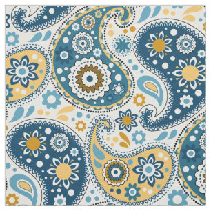 Blauwgroen Aqua en Gold Paisley Print Pattern Stof