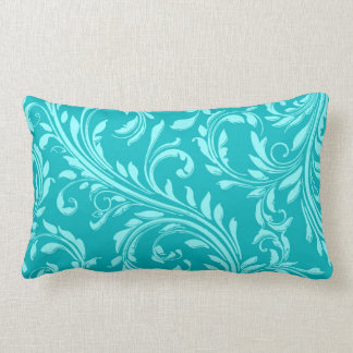 Blauwgroen, Aqua floral swirl dammbar lumbar werp  Kussen