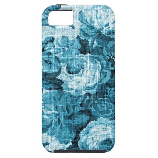 Blauwgroen Aqua Floral Toile Fabric nr. 4 Case-Mate iPhone Case (Achterkant)