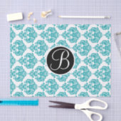 Blauwgroen Aqua Glam Damask Monogram Letter Initia Tissuepapier (Craft)