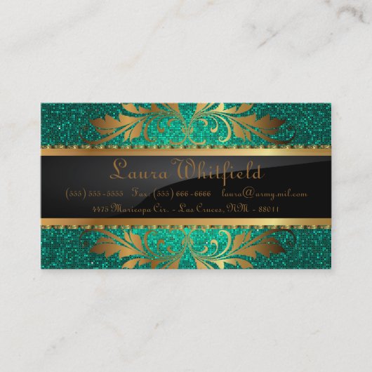 Blauwgroen Aqua Glitter Sequin Disco Glitz Visitek Visitekaartje (Voorkant)