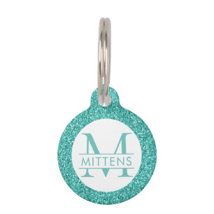 Blauwgroen Aqua Glitter Sparkle Girly Huisdierpenning