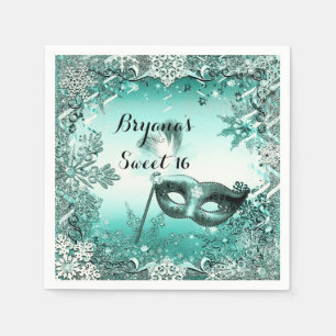 Blauwgroen Aqua Green Winter Masquerade & Snowflak Servetten