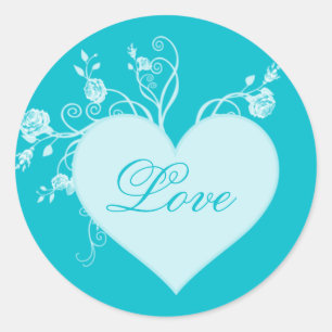 Blauwgroen Aqua Hart en Rozen Liefde Stickers