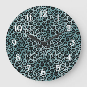 Blauwgroen Aqua Leopard Print Grote Klok