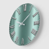 Blauwgroen Aqua Mint Grey Silver Roman cijfers Lux Grote Klok (Hoek)