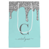 Blauwgroen Aqua Silver Sparkle Glitter Drift Monog Medium Cadeauzakje (Achterkant)