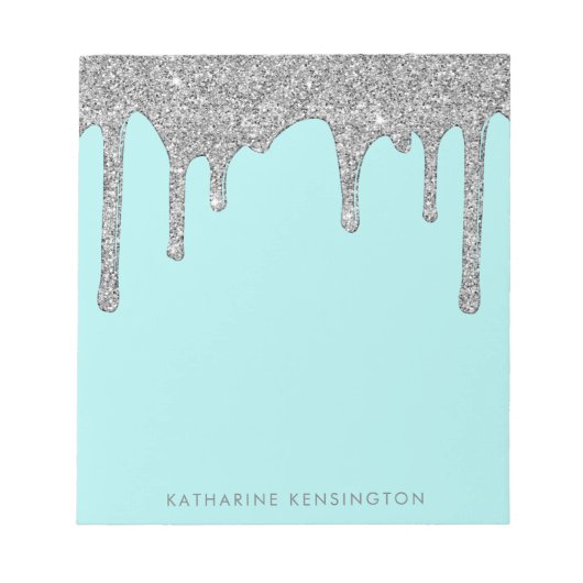 Blauwgroen Aqua Silver Sparkle Glitter drijft Luxe Notitieblok (Voorkant)