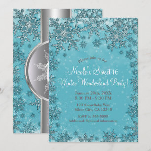 Blauwgroen Aqua Snowflakes Winter Wonderland Parti Kaart