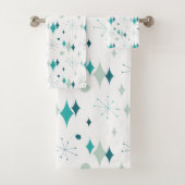 Blauwgroen, Aqua Starburst Mid Century Modern Patr Bad Handdoek (Insitu)