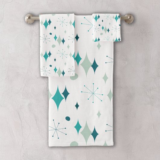 Blauwgroen, Aqua Starburst Mid Century Modern Patr Bad Handdoek